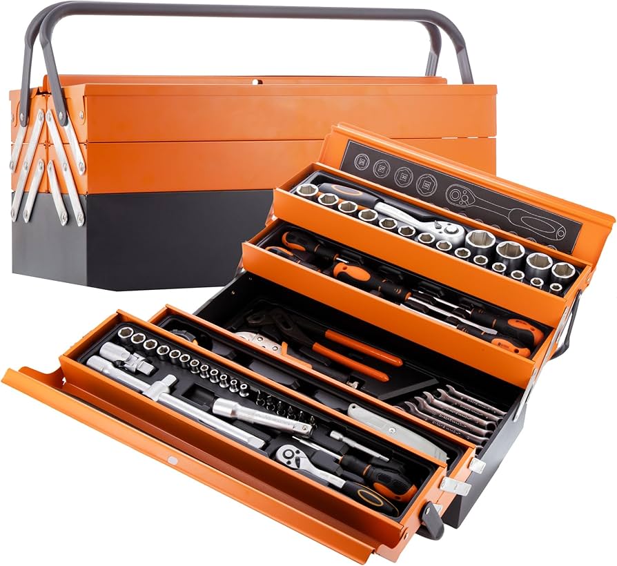 81A6o14S1mL._AC_UF894,1000_QL80_ 1/2 and 1/4. 85 Piece Tool Set With Metal Box - Image 2